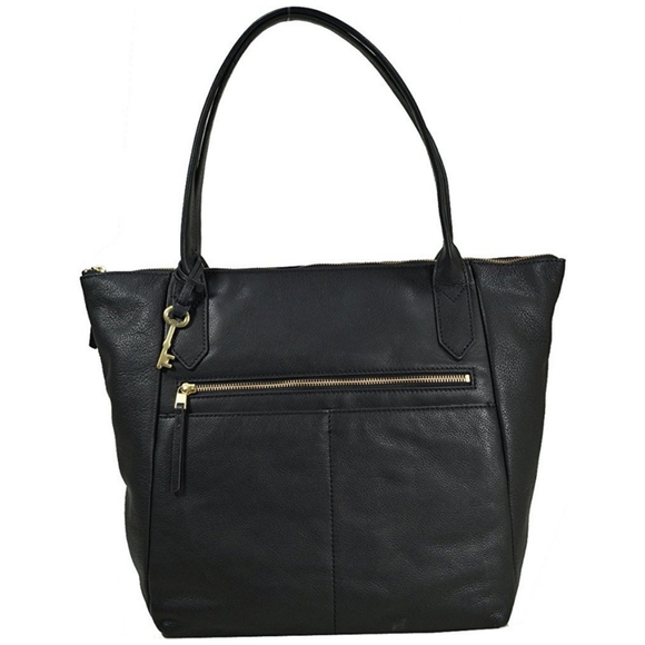 Fossil Handbags - Fossil Fiona Black Leather Zip Tote Handbag